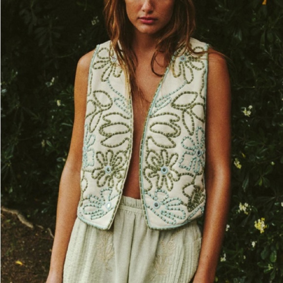 NWT Zara embroidered mirror beaded cotton vest top - Picture 1 of 5